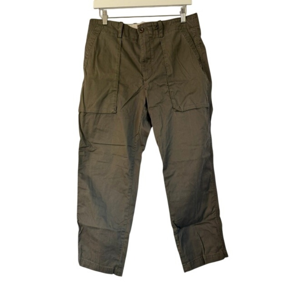 Olive Green Fatigue Utility Pants Cotton Twill Straight Leg Trousers 33 Waist